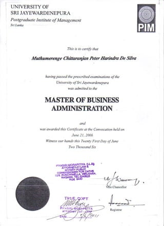 Peter-MBA certificate