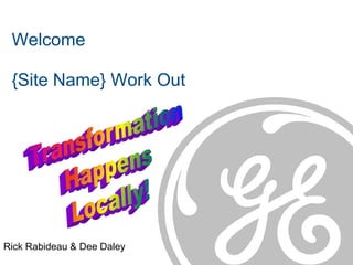 Welcome
{Site Name} Work Out
Rick Rabideau & Dee Daley
 