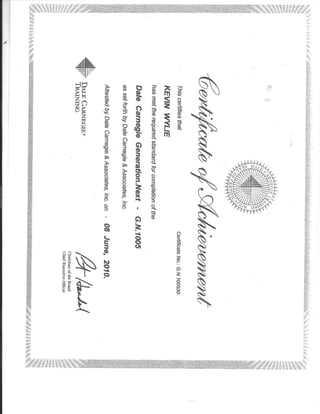 Kevin - Dale Carnegie Certificate