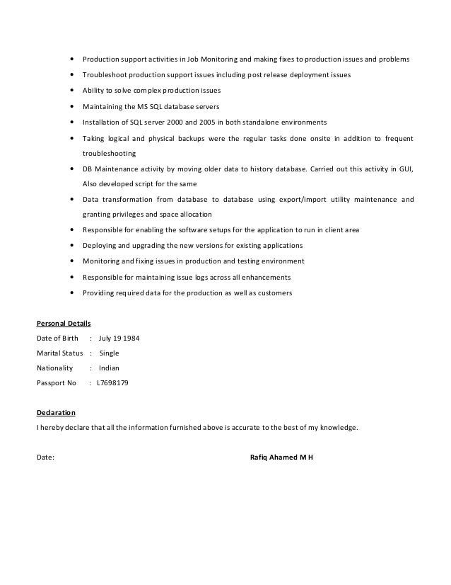 unix application support resume