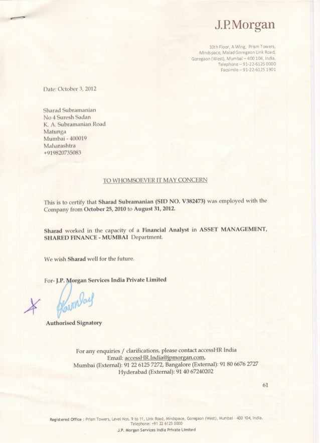 J P Morgan Certificate