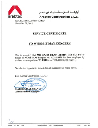 Arabtec Certificate