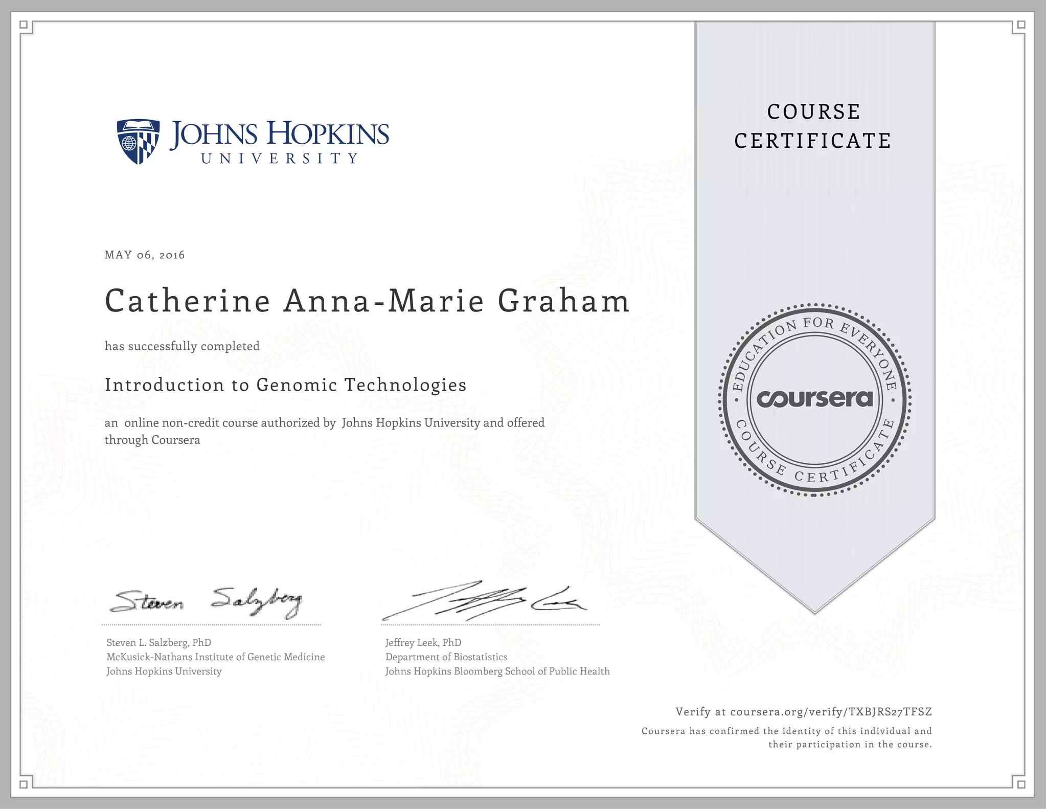Introduction to Genomic Technologies Certificate | PPT