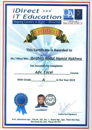 Certificate Advance Excel - Ibrahim Nakhwa