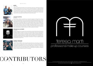 H A I R  E T C .H A I R  E T C .
- 6 - - 7 -
CONTRIBUTORSCONTRIBUTORS
BEAM
ΑΓΓΕΛΟΣ ΠΑΤΤΑΣ
ΣΤΕΛΙΟΣ ΚΑΛΛΙΝΙΚΟΥ
JOSHUA FITOUSSI
Creative Team
Hair Stylist
Photographer
Videographer - Photographer
«Κάναµε το φωτογραφικό editorial µόδας και µια ταινία µικρού µήκους. Μας αρέσει να εµπλεκόµαστε µε projects για
τα οποία αισθανόµαστε πολύ έντονα.Αυτό ήταν ένα από αυτά. Η απόκοσµη ατµόσφαιρα της τοποθεσίας προσέφερε
στο θέµα της φωτογράφησης και το µόνο που έπρεπε να κάνουµε ήταν να την αφήσουµε να µας βυθίσει µέσα της και
να την αιχµαλωτίσουµε, µε έναν τρόπο που δεν ήταν απαραίτητο να βγάζει νόηµα. Οι φωτογραφίες διηγούνται µια
ιστορία που είναι ανοιχτή σε ερµηνείες, όπως και η ίδια η πραγµατικότητα. Η µικρού µήκους ταινία παίζει µε αυτούς
τους ίδιους ρόλους, ώστε να προκαλέσει αισθήµατα νοσταλγίας και να σε κάνει να περπατάς προς το uncanny valley.»
Την Beam αποτελούν ο φωτογράφος Παναγιώτης Μηνά και η σκηνοθέτης Μaria Spivak.
Είναι ο ιδιοκτήτης του Blow, του µεγαλύτερου και πιο πολυτελούς κοµµωτηρίου στην Κύπρο. Ίδρυσε το Blow το
2004, όταν ο ίδιος ήταν δεκαεννέα ετών και το 2010 το κοµµωτήριο επεκτάθηκε και µετακινήθηκε σε έναν µοναδικό
και προσεκτικά σχεδιασµένο χώρο, ο οποίος εποπτεύεται από τον αρχιτέκτονα Nicholas Duval.Το πάθος του για την
κοµµωτική ξεκίνησε από την ηλικία των δεκαεπτά,όταν ήταν ακόµα στο γυµνάσιο και ενώ τότε ήταν αυτοδίδακτος,έκανε
το styling µαλλιών για φωτογραφήσεις µόδας σε όλα τα µεγάλα περιοδικά της Κύπρου.Αργότερα, εκπαιδεύτηκε σε
εργαστήρια κοµµωτικής µαζί µε τονTrevor Sorbie και ολοκλήρωσε τις σπουδές του στο Hair in Fashion,στο Central Saint
Martins στοΛονδίνο. Eιδικεύεται σε υψηλής τεχνικής κόψιµο και hair styling για fashion shows και έχει συνεργαστεί
µε διεθνή brand, όπως Erotokritos, περιοδικά όπως το Baku και L’Officiel Italia και διεθνείς προσωπικότητες όπως η
ηθοποιός Natalie Dormer.Το 2014 ίδρυσε, µαζί µε τον web designer / developer Νικόλα Χρυσάνθου, το ProjektYouth,
το πρώτο online κατάστηµα στην Κύπρο που ειδικεύεται σε προϊόντα κοµµωτικής και κοσµετικής.
Γεννήθηκε στηνΛεµεσό το 1985. Σπουδασε Ιστορία καιΑρχαιολογία στοΑριστοτέλειο Πανεπιστήµιο Θεσσαλονίκης και
Φωτογραφία στα IIEK ESP.Ζει και εργάζεται στηΛευκωσία.Από το 2009 παρουσιάζει τη δουλειά του σε ατοµικές εκθέσεις
και επιλεγµένες εκδόσεις στην Κύπρο και στο εξωτερικό. Επιλέγηκε για την έκθεση «Νέοι Έλληνες Φωτογράφοι» το
2010 και το 2013.Το 2014 παρουσίασε σε ατοµική έκθεση στο πλαίσιο του διεθνούς φεστιβάλ φωτογραφίας «Encon-
tros da Imagem» στη Πράκα της Πορτογαλίας, το πορτφόλιο «Mary’s boy and flowers in the yard». Ήταν ανάµεσα στους
20 φιναλίστ στα International portfolio reviews Emergentes. Ήταν επίσης υποψήφιος για την πλατφόρµα στο Foto-
museumWinterhur.Το 2015 ίδρυσε µε τον Πήτερ Εραµιάν το «Θκιό Ππαλλιές», ένα χώρο στην καρδιά τηςΛευκωσίας
που ασχολείται µε την σύγχρονη τέχνη.
O Joshua γεννήθηκε στο Ισραήλ το 1986 απόΑµερικανίδα µητέρα και Γάλλο πατέρα, αλλά µεγάλωσε στη Γαλλία. Στην
ηλικία των 17, µετά από υποτροφία, πέρασε ένα χρόνο στο Σικάγο, διαµένοντας στο σπίτι µιας ανάδοχης οικογένειας.
Αυτή η εµπειρία ήταν τόσο σηµαντική για εκείνον που την έκανε ταινία µε τίτλο «AYear In Life». Eπιστρέφοντας στη
Γαλλία, φοίτησε σε σχολή ΚαλώνΤεχνών στοAix-en-Provence.Το 2008, γνώρισε τον Cyril Slucki, µε τον οποίο ξεκίνησε
την web series «TV 2013».Το 2010, παρουσίασαν την πρώτη τους µικρού µήκους ταινία «Saison 2 - Le Film» και η
πρώτη τους τηλεοπτική εκποµπή «Dede Le Fachomako».Αυτή την περίοδο φτιάχνει µουσικά βίντεο για διάφορους
µουσικούς στο Παρίσι και παράλληλα ασχολείται µε τη φωτογραφία.
 