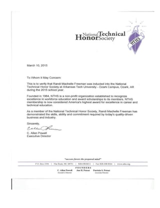Letter of Recommendation from the NTHS