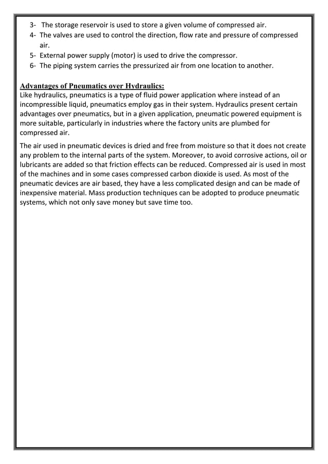 Difference between hydraulic and pneumatic systems in transmitting