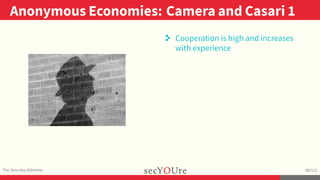 ..
Anonymous Economies: Camera and Casari 1
.
The Zero-day Dilemma
.
98/112
..
. Cooperation is high and increases
with experience
 
