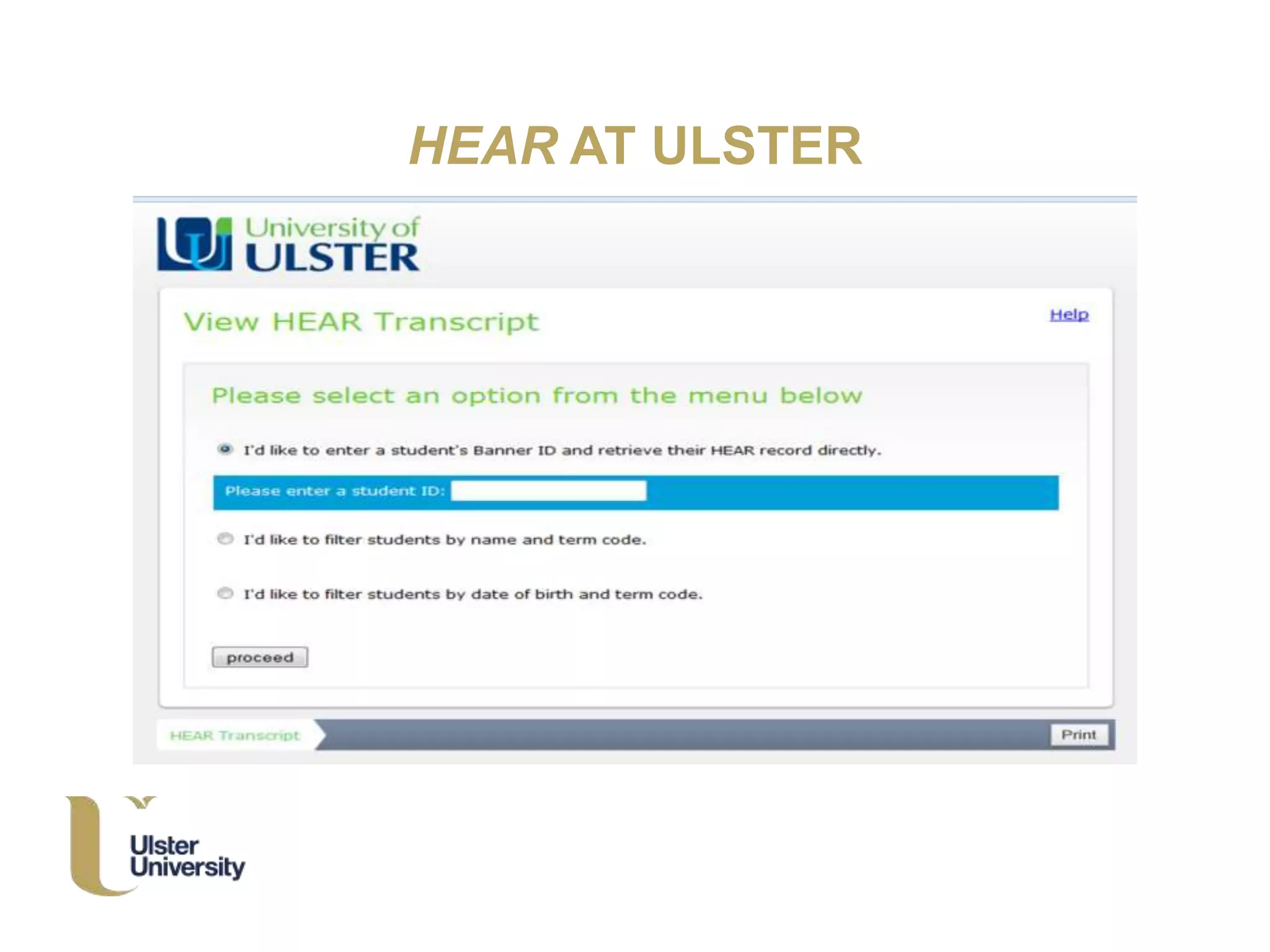 HEAR AT ULSTER
 