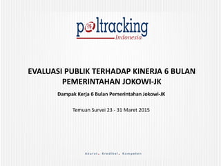 EVALUASI PUBLIK TERHADAP KINERJA 6 BULAN
PEMERINTAHAN JOKOWI-JK
Dampak Kerja 6 Bulan Pemerintahan Jokowi-JK
Temuan Survei 23 - 31 Maret 2015
 