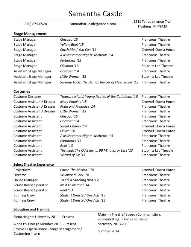 theatre resume samantha castle samantha castle 810 875 6528 samanthalcastleyahoocom 5211 tahquamenon trail - Theatre Resume theatre resume samantha castle samantha castle 810 875 6528 samanthalcastleyahoocom 5211 tahquamenon trail - Theatre Resume