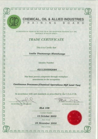 Chemical Operations NQF Level Two