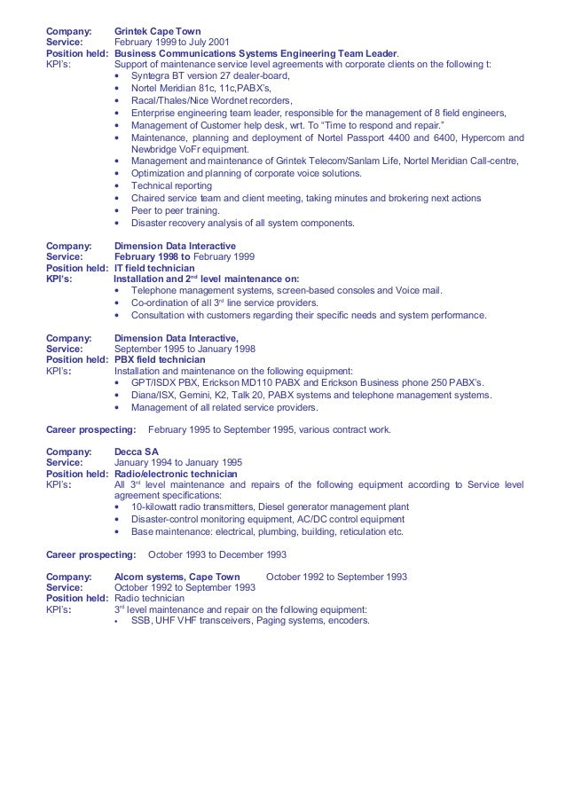 Two way radio technician resume
