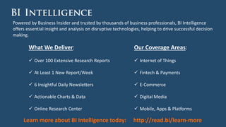 Powered by Business Insider and trusted by thousands of business professionals, BI Intelligence
offers essential insight a...