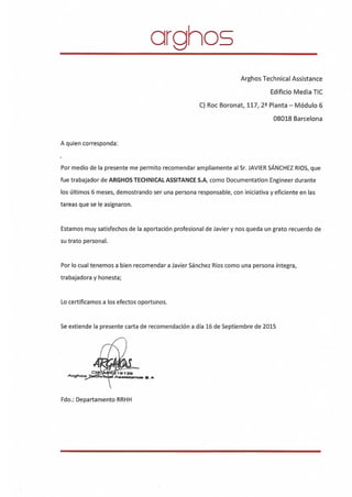 Arghos Reference letter