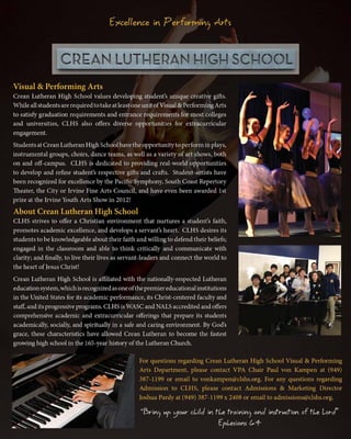 Crean Lutheran - Visual and Performing Arts Brochure
