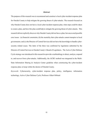 Recommendations to Implement A Cyber Incident Response Plan in Oneida  County NY