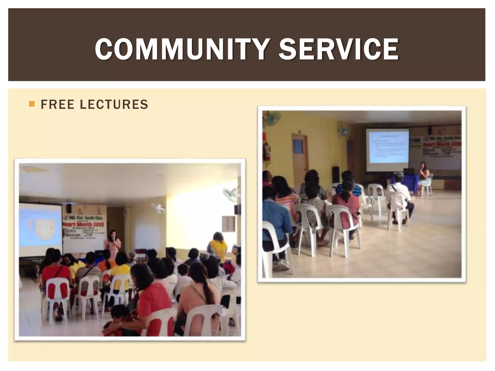  FREE LECTURES
COMMUNITY SERVICE
 