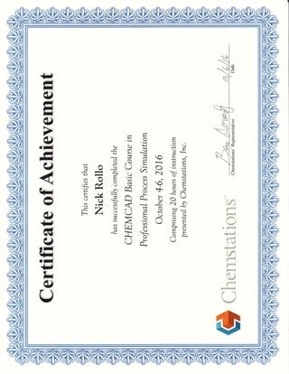 ChemCAD Certificate