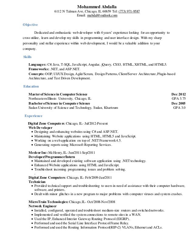 Mohammed Abdalla Resume Images, Photos, Reviews