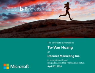 To-Van Hoang
Internet Marketing Inc.
April 07, 2016
 