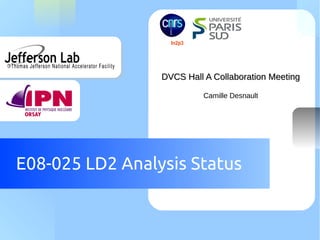 Your Logo Here
E08-025 LD2 Analysis Status
DVCS Hall A Collaboration MeetingDVCS Hall A Collaboration Meeting
Camille Desnault
 