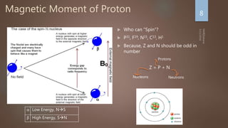 Magnetic Moment of Proton
 Who can “Spin”?
 P31, F19, N15, C13, H1
 Because, Z and N should be odd in
number
Z = P + N
Nucleons
Protons
Neutrons


 Low Energy, NS
 High Energy, SN
8
 