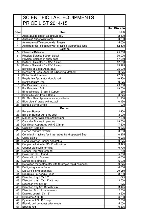 Scientific equipments price list 201415