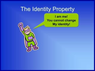 The Identity Property
I am me!
You cannot change
My identity!
 