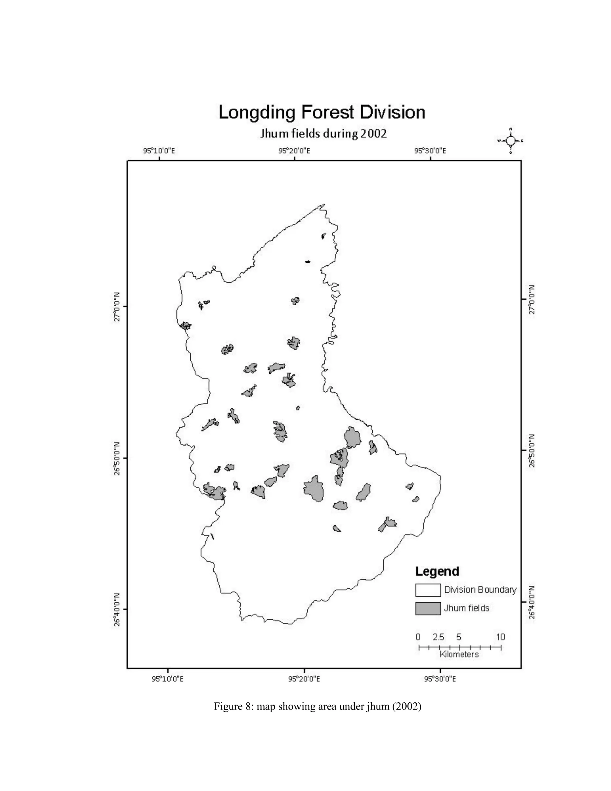 Figure 8: map showing area under jhum (2002)
 