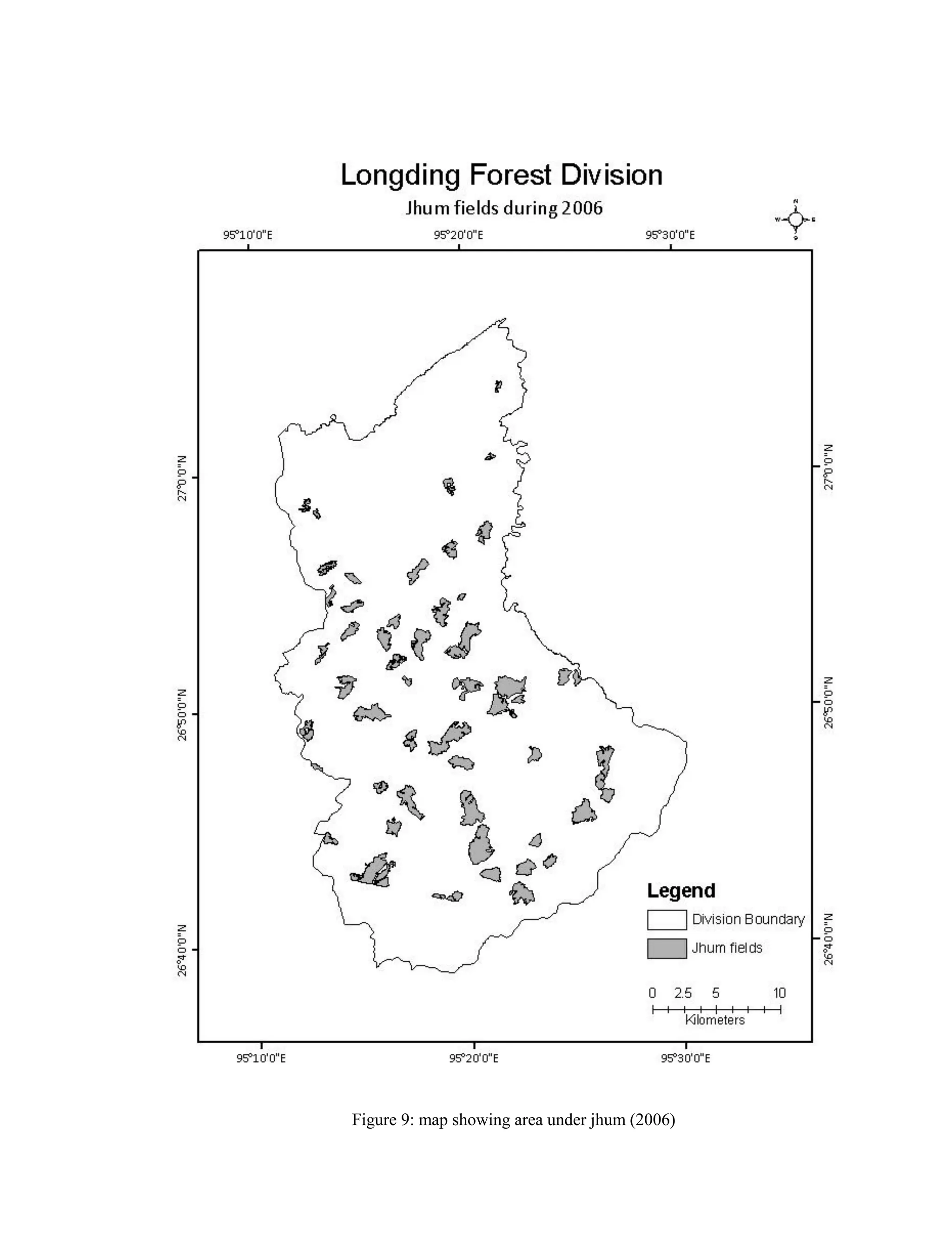 Figure 9: map showing area under jhum (2006)
 