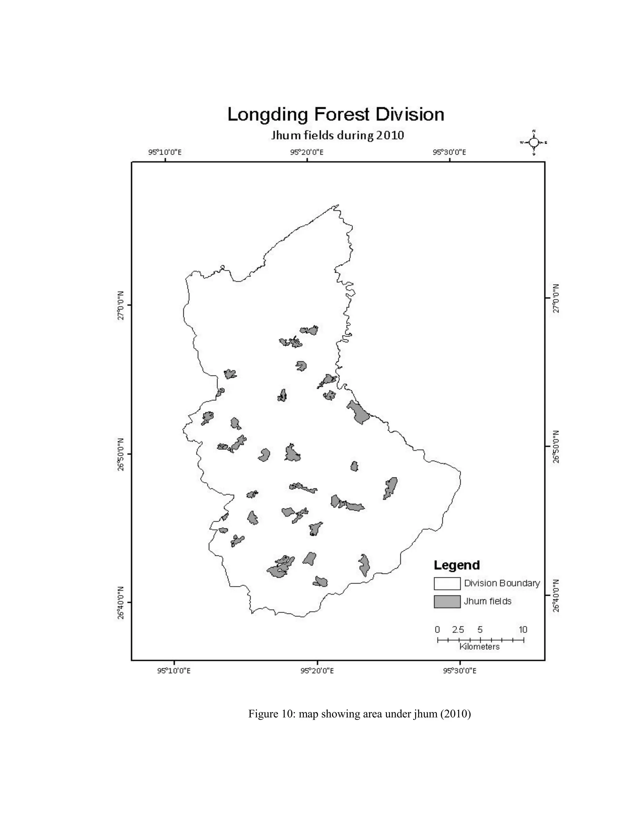 Figure 10: map showing area under jhum (2010)
 