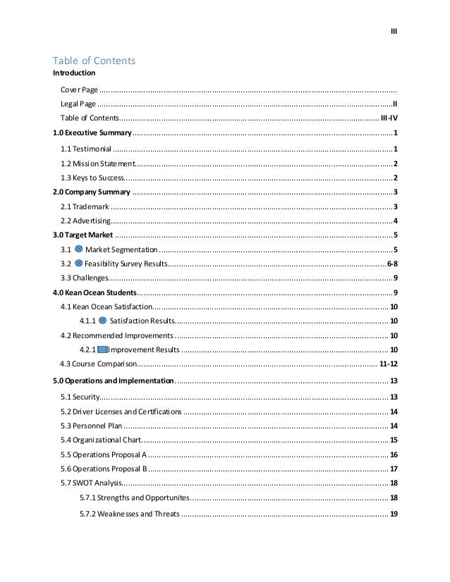 business plan cover sheet