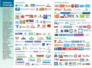 Because of effective
system solution,
established technology,
prompt service at very
competitive pricing,
AMTECH has got wide
client across the
country for different
application to different
industries.
ele
And many
more esteemed
Industrial customers in
industries having
applications like
( A Subsidiary of BBUNL)
( A Govt of India Undertaking ) ( Refractory & Ceramic Works )
 