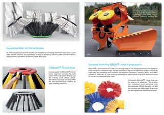 We produce different kind of
brushes for equipment clearing
light bars and signs in runways from
snow, such as for Argnani & Monti,
EagleEdge LITE, FMG, Hagie,
Johnston, Tellefsdal, Vammas, etc.
Conventional Roller and Channel Brushes
SAJA® conventional channel brushes are suitable for sweeping machines that have a cover
plate. SAJA® brushes are available for all kind of sweeping machines. We provide bristles in
polypropylene, flat wire or a mixture of both and nylon.
Turboline® Channel Brush
Our top quality TurboLine® channel
brush selection provides the right
option for any situation. Whether you
are cleaning sand, rubbish, weeds,
wet leaves or icy mud, our range offers
the best possible brush solution for
your sweeping machine.
Convoluted Brush Ring Beeline®- made of polypropylene
Beeline® is a convoluted Ecoline™ brush ring made of 100 % polypropylene. It was designed
to be used without distance rings. The dish openings of a brush roll consisting of Beeline® brush
rings make the sweeping more powerful and improve the broom’s pitching ability. Beeline®
consists of about 40 % more brushing material than regular brush rings and lasts even twice
as long as conventional brush rings.
Full plastic Beeline® brush rings can
be used in all weathers. The bristles
can withstand even extremely cold
temperatures without breaking out and
are corrosion-free. Beeline® brush rings
are also lighter than traditional brushes.
FMG
 