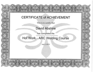certificate Hot Work - ARC Welding Cources