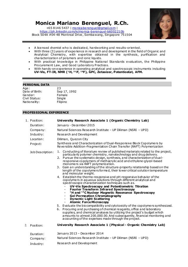berenguel m m resume chemist resume chemist