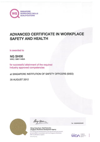 Steve Ng - Advance Cert in Workplace Safety