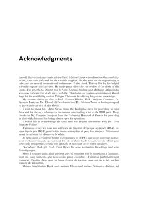 7.4. Real data 153
with 64 × 64 × 64 voxels of 3 mm × 3 mm × 3 mm. The acquisition of the whole
volume took 6.05 s with a scan to scan repetition time (TR) of 7 s.
96 acquisitions were made in blocks of 6 volumes, giving 16 blocks of 42 s. The
condition for successive blocks alternated between rest and auditory stimulation,
starting with the rest-condition. The auditory stimulation was bi-syllabic words
presented binaurally at a rate of 60 per minute.
Paradigm length A/B 6/6
Voxelsize 3 × 3 × 3 mm
# Voxels per volume 64 × 64 × 64
TR 7 s
# volumes 96
Table 7.5: Parameters of acquisition of the data conducted by the Wellcome
Department of Imaging Neuroscience, University College London.
7.4.2 Relation between our algorithm and SPM
To enhance the signal-to-noise ratio (SNR), SPM ﬁlters the images with a Gaussian
kernel (see Section 2.8.1). Our approach consists of performing a wavelet transform,
where the low-pass contains the SNR-enhanced information. In this section, we show
that these approaches are related (if we choose a symmetric dual fractional spline wavelet
transform), with the diﬀerence that we keep the high-pass content and downsample after
ﬁltering. It is the statistics of the two methods that exhibit the main diﬀerence. While
SPM deﬁnes the threshold based on the theory of Gaussian random ﬁelds (Section 3.2.6),
our method uses a t-test (Section 3.3.5), respectively a Hotelling’s T 2
test (Section 3.3.7),
and deﬁnes the threshold by a simple Bonferroni-correction (Section 3.2.6). The approach
with the wavelet transform requires signal reconstruction after the statistical part. Note
that despite this diﬀerence, the Gaussian random ﬁeld statistics are roughly comparable
with a downsampling over the size of a RESEL to cancel the correlation in the space
domain and with a subsequent Bonferroni-correction.
Relation between the degree parameter α of the fractional spline *dual and the
FWHM of the Gaussian ﬁlter
We compare here the Gaussian ﬁlter with the symmetric dual fractional spline ﬁlter
*dual rather than +dual, since *dual is a symmetric ﬁlter like the Gaussian ﬁlter.
We have the following equivalence for *dual when α is large (which allows to consider
 