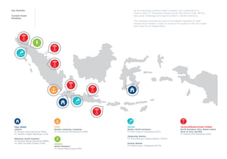 As an Indonesian publicly listed Company who understand its
country best, PT Nusantara Infrastructure Tbk (Stock Code: META)
sees great challenges and opportunities in vibrant Indonesia.
The Company provide services of the highest standard to meet
infrastructure needs in order to improve the quality of life and create
best value for all stakeholders.
TELECOMMUNICATION TOWER
North Sumatera, Riau, Batam Island
Most of Java, and Bali
PT Komet Infra Nusantara (KIN)
Our Portolio
Current Asset
Portfolio
ENERGY
North Sumatera
PT Inpola Meka Energi (IME)
PORT
Bandar Lampung, Lampung
PT Intisentosa Alambahtera (ISAB)
WATER
Medan, North Sumatera
PT Dain Celicani Cemerlang (DCC)
Tangerang, Banten
PT Tirta Kencana Cahaya Mandiri (TKCM)
Serang, Banten
PT Sarana Catur Tirtakelola (SCTK)
TOLL ROAD
Jakarta
PT Bintaro Serpong Damai (BSD)
PT Jakarta Lingkar Baratsatu (JLB)
Makassar, South Sulawesi
PT Bosowa Marga Nusantara (BMN)
PT Jalan Tol Seksi Empat (JTSE)
 