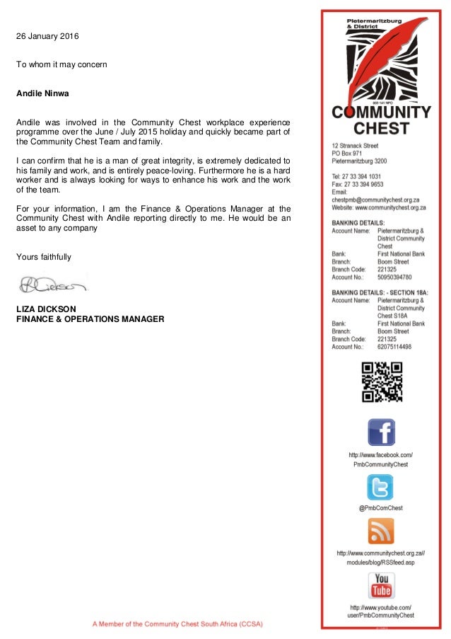 Reference Letter Andile Ninwa