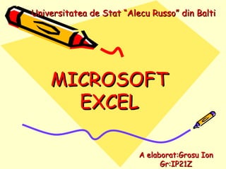MICROSOFT EX C EL A elaborat:Grosu Ion Gr:IP21Z Universitatea de Stat “Alecu Russo” din Balti 