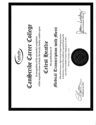 Certificate Medical Transcriptioning - Celest Heatlie