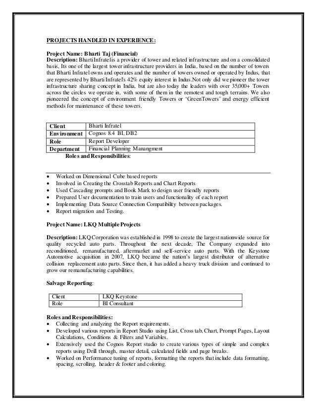 cognos sample resume