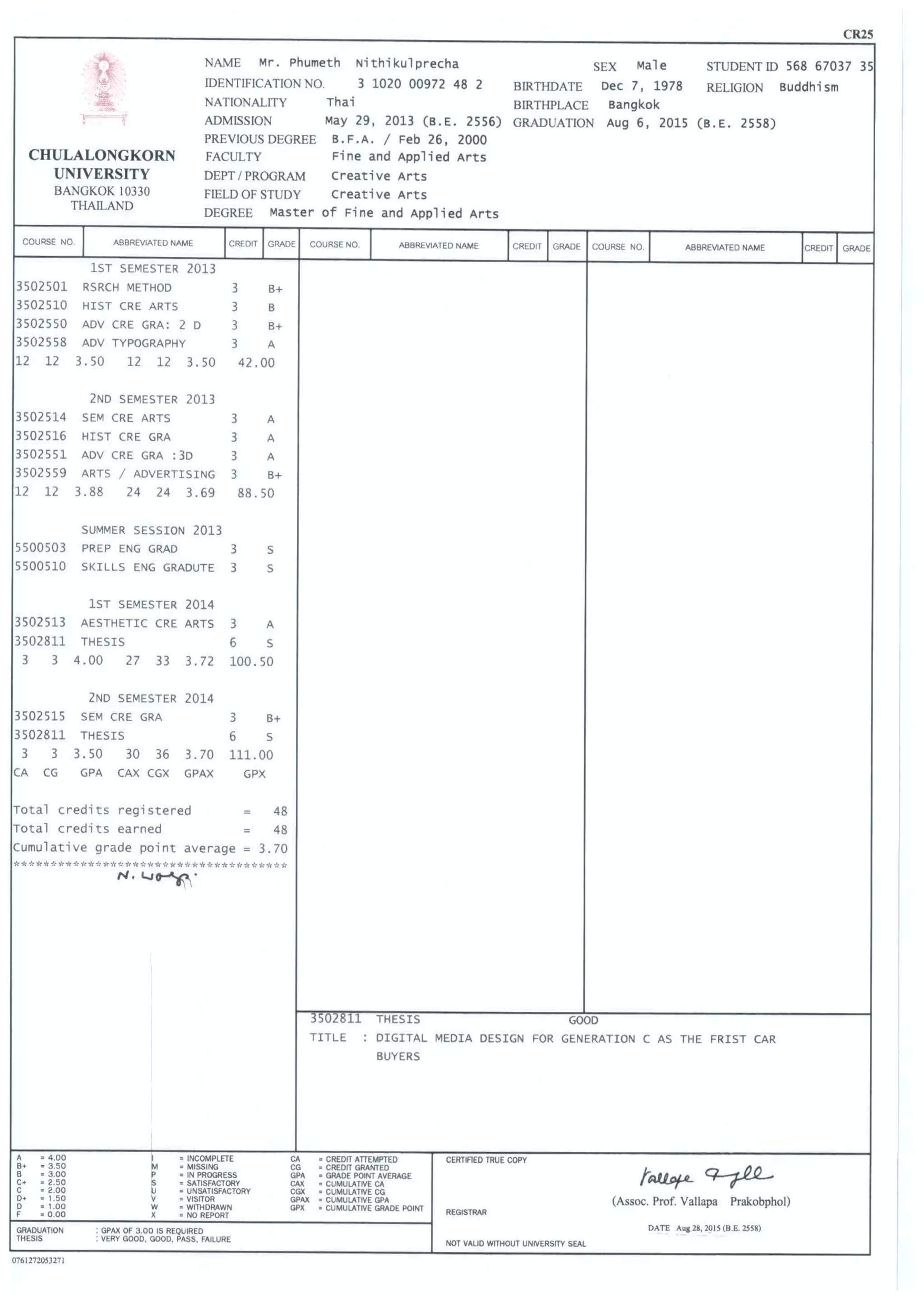 Official Transcript of Record Chulalongkorn