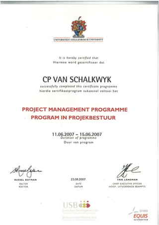 PM Certificate - Stellenbosch