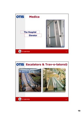 10
in service 19
MedicaMedica
The HospitalThe Hospital
ElevatorElevator
in service 20
Escalators & TravEscalators & Trav--oo--lators®lators®
 