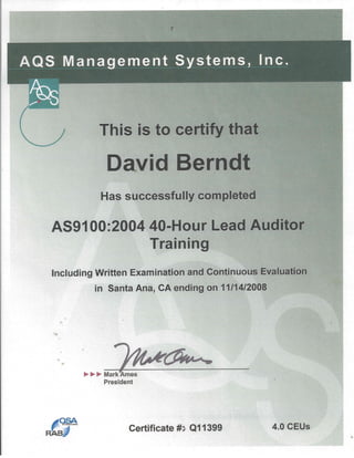 AS9100 Certificate 2004