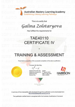 Certificate IV in TAA