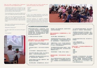 What was it like to transition from a Montessori
environment to a more traditional system?
“I think being in Montessori encouraged me to get
outside of my comfort zone; as a result, I was able
to orient myself to university and ‘hold my own’ in
discussion groups without any problem.”
“It was seamless for me; I was used to a high level of
work. I was conﬁdent and made new friends easily.”
“I felt I was very well prepared for high school.
Adapting to a new, bigger environment was no
problem. I felt very comfortable to meet new people
and get involved with activities in high school and
college.”
What advice would you give parents with regards to
their children’s learning?
“Bring them to Montessori!”
“Let them explore their own interests and support
them.”
“Learn together.”
If you could use just one word to describe your
Montessori experience, what would it be?
“integral”
“zeal”
“thinking outside the box”
“freedom”
It was a very special experience to hear from
students who have ‘lived’ Montessori. They were so
well spoken, insightful and passionate.
Montessori graduates are regarded worldwide
as strong communicators, leaders and creative
thinkers. Thank you to Lindsay, Chris, Nicholas and
Sam for sharing their Montessori memories with us!
与北美蒙氏校友的现场视频连线！
青浦校区的家长们参加了一个特殊的讲座，在讲座
上，他们听到了来自加拿大和美国的四位蒙特梭利
毕业生的声音。这四位年轻人，从小学到中学接受
的都是蒙氏教育，他们向家长们讲述了自己的蒙氏
学习生涯。这是一次非常有趣的视频对话，展现了
蒙特梭利教学的诸多独特之处。
以下是我们这次对话中的一些问答：
回顾你的蒙氏学习生涯，你认为蒙特梭利教学的独
特方法是什么？这些方法如何让你受益？
“我获得了许多可以让我终生受益的‘工具’：比如
管理自己和时间的能力，以及当我需要的时候如
何寻求帮助。”
“我知道自己的能力。有充分的信心去接受挑
战。”
“在许多的课程中，我都是远远领先于同龄人。”
“我对世界的了解比同龄人多得多。我认为我们学
得更深入，因为我们有充裕的时间去研究。”
“我能够探索自己感兴趣的东西然后完成许多项
目。这教会我如何研究、整理和写作。”
“我的学习常超出作业的范围。我喜欢研究，阅读
量远超过老师的布置量 。”
“我们得走出教室，去体验真实的生活。我们去不
同的国家，参加了模拟联合国。这些旅行和经历
对我们的研究很有帮助。”
和我们谈谈教室环境。你印象最深的是什么？你觉
得哪些是优点？
“我记得上圈圈，有很多很棒的讨论。”
“我的教室有很多空间可以自由走动。教室内总
有很多有趣的事物，还有很多新事物待我们去探
索。这些促使我成为一个充满好奇心的学习者。”
“我喜欢和其他人一起工作，我们做了很多的合作
性的工作。我想这也是为什么我能够很好的和团
队一起工作。我们总是互相合作。”
“我印象最深的是老师们真的很了解我们。老师和
学生之间的关系真的非常好。他们的创造力和热
情感染我们去学习。”
“我的学校就像一个大家庭，我们在一起成长。”
从蒙特梭利环境到一个更为传统的体系，是怎样的
一种转变？
“我认为在蒙特梭利环境中学习鼓励了我不断走出
舒适圈，挑战自己。这让我能够很好地适应大学
生活，并且能够在小组讨论的时候保持自己的观
点。”
“这个过渡对我来说就是无缝衔接，我已经习惯了
高水准的工作。我很自信，很容易交到新朋友。”
“我觉得我已经为高中做好了充分的准备。适应一
个全新的更大的环境是完全没有问题的。我能够
非常自如地在高中和大学认识新的人、参加各种
活动。”
对在座家长就孩子的学习方面，你们会给予什么
样的建议？
“让他们上蒙特梭利学校！”
“支持他们去探索自己的兴趣。”
“一起学习。”
如果你只能用一个词来描述你的蒙特梭利学习经
历，你会用哪个词？
“完整”
“热诚”
“创新思维”
“自由”
这场讲座是一次非常特别的体验，家长们能够听
到蒙特梭利毕业生的现身说法。他们都很健谈、
很有见地，充满激情。 蒙特梭利的毕业生被普遍
认为是强大的传播者、领导者和富有创造力的思
考者。谢谢Lindsay, Chris, Nicholas和Sam，和我
们分享了蒙特梭利的回忆。
 